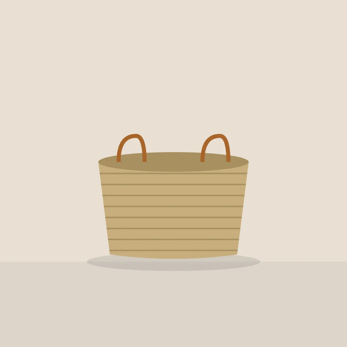 Round woven seagrass basket with two leather handles