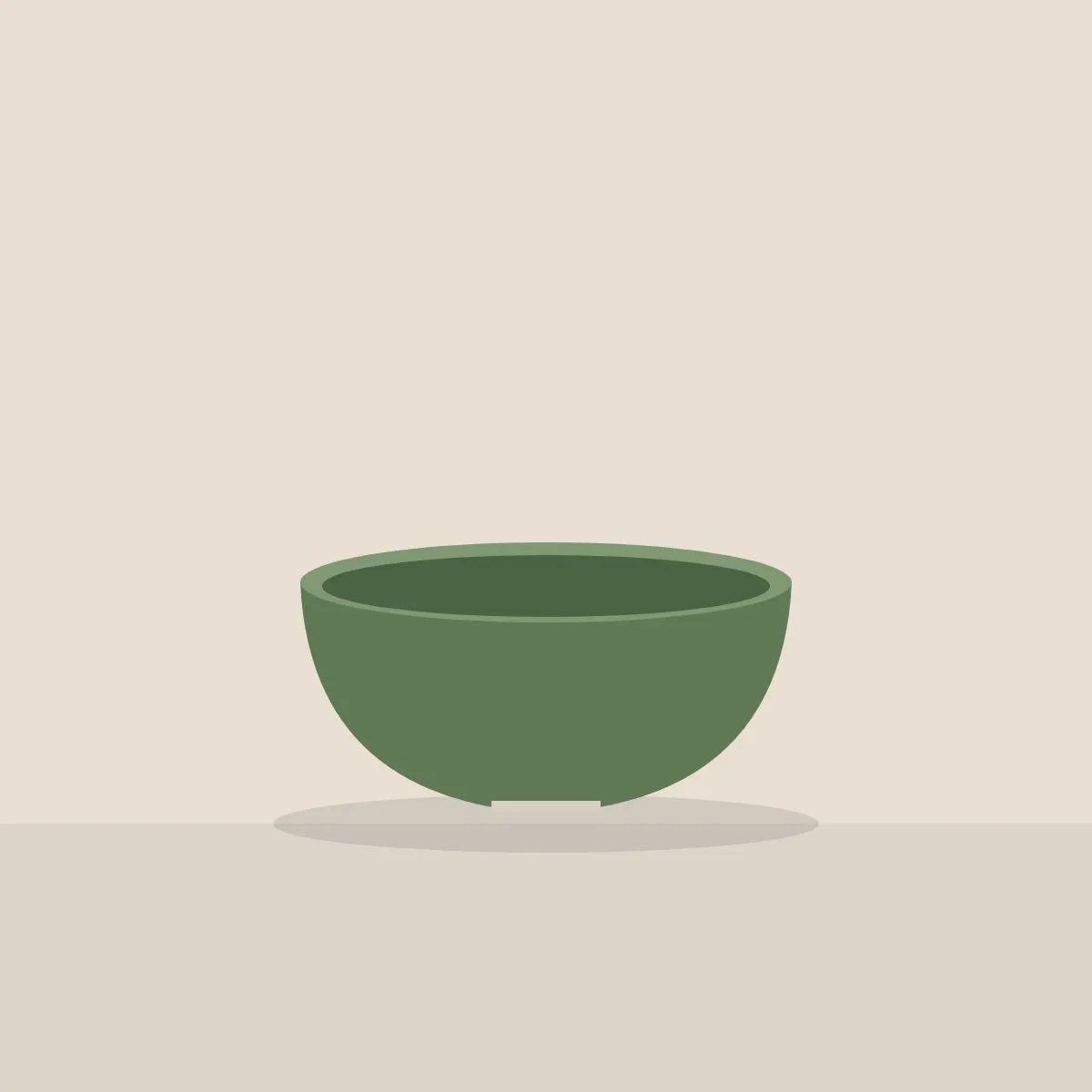Wide stoneware bowl in a moss green glaze