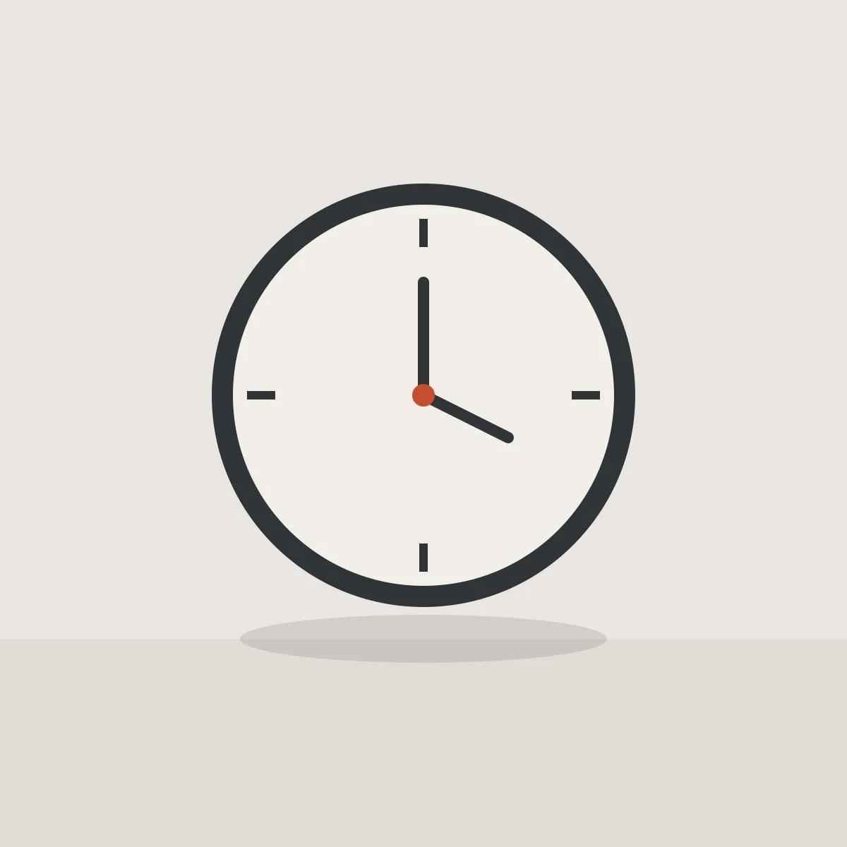 Round wall clock with a dark frame and a red centre