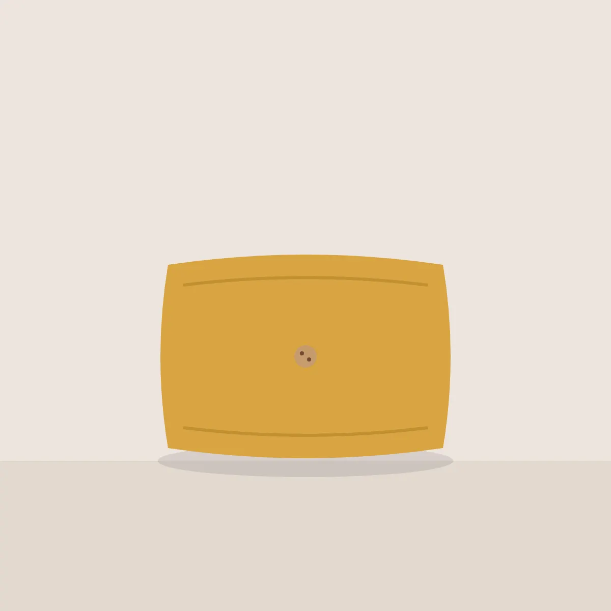 Square ochre wool cushion with a single wooden button