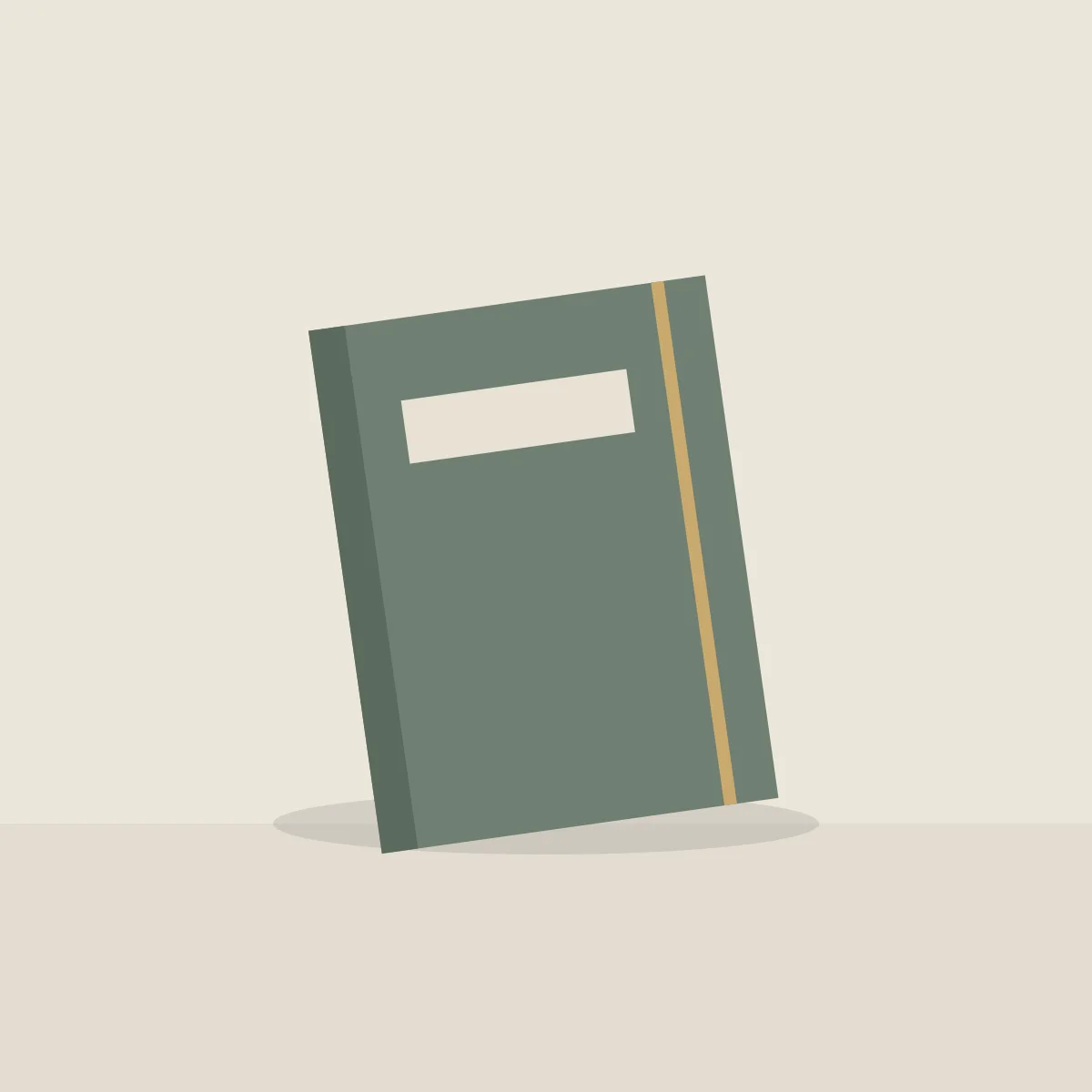 Green linen notebook with a cream label and a gold ribbon