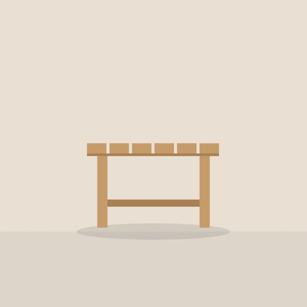 Low oak stool with a slatted seat