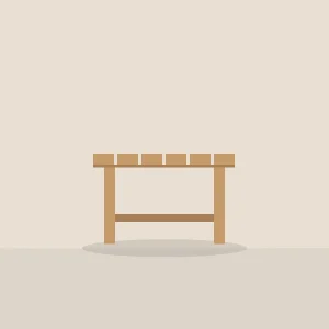 Low oak stool with a slatted seat