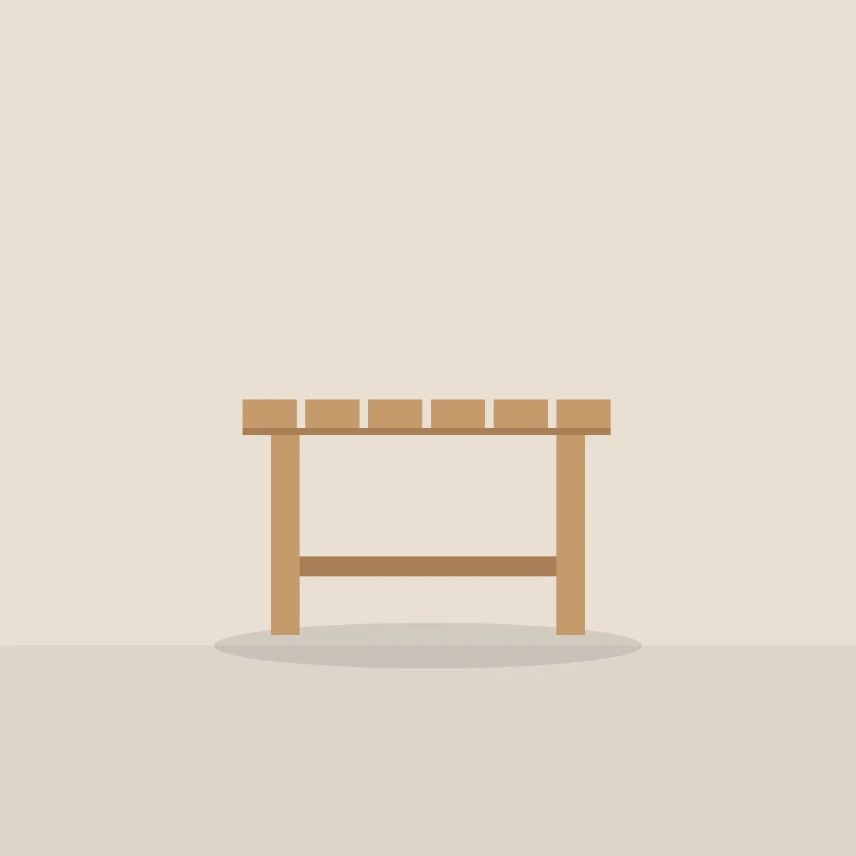 Low oak stool with a slatted seat