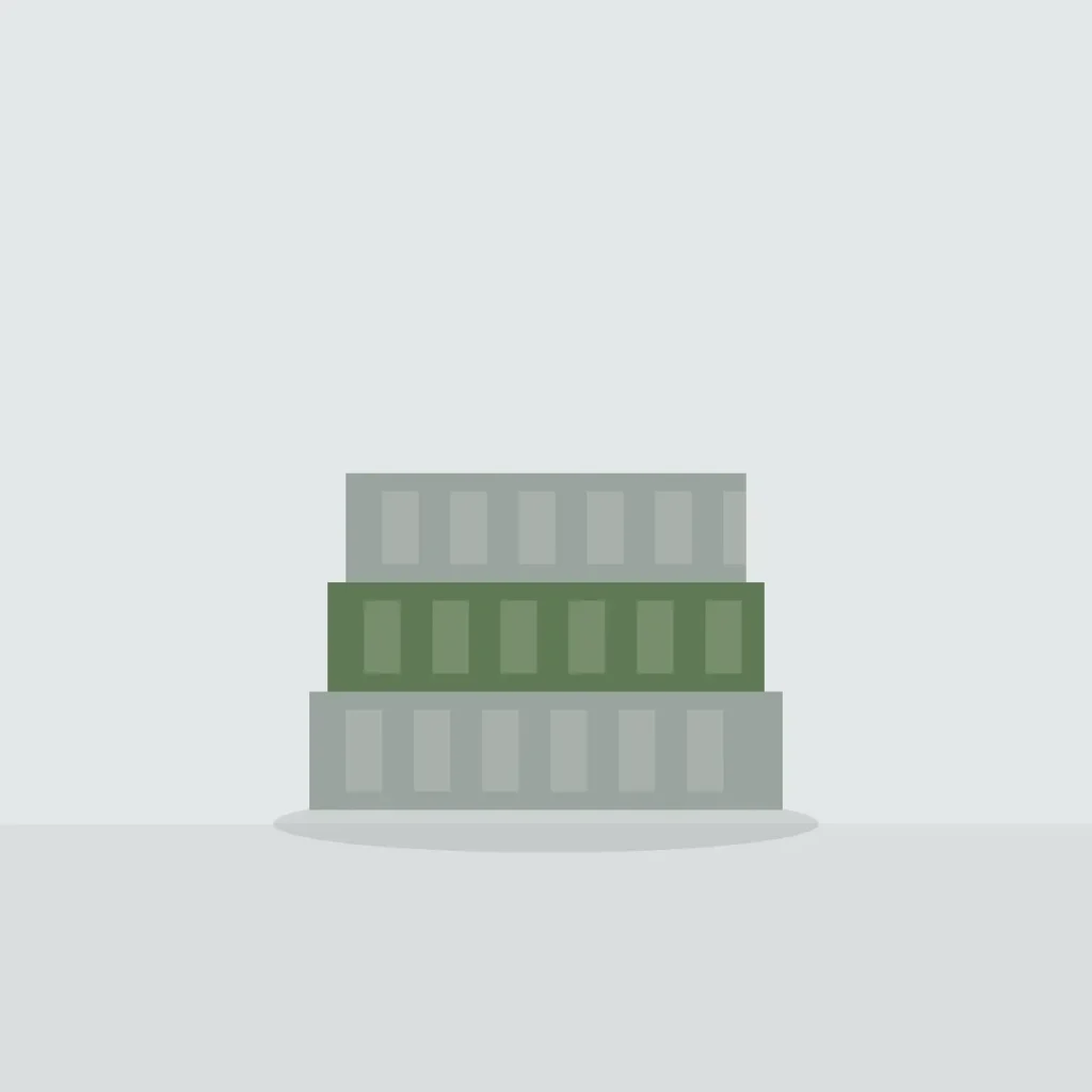 Folded stack of stone and moss waffle towels