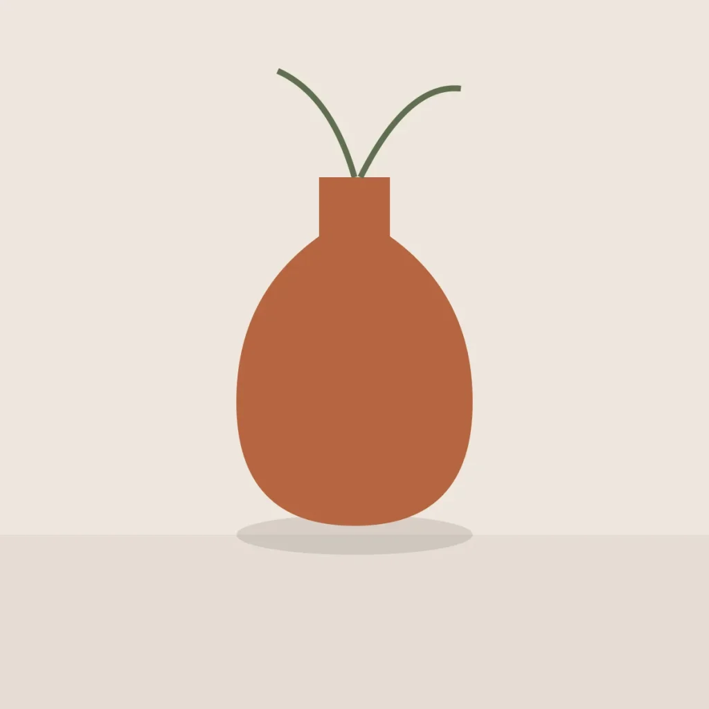 Terracotta vase with two green stems