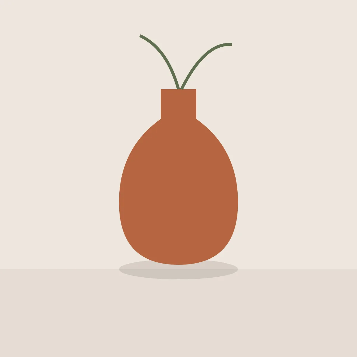 Terracotta vase with two green stems