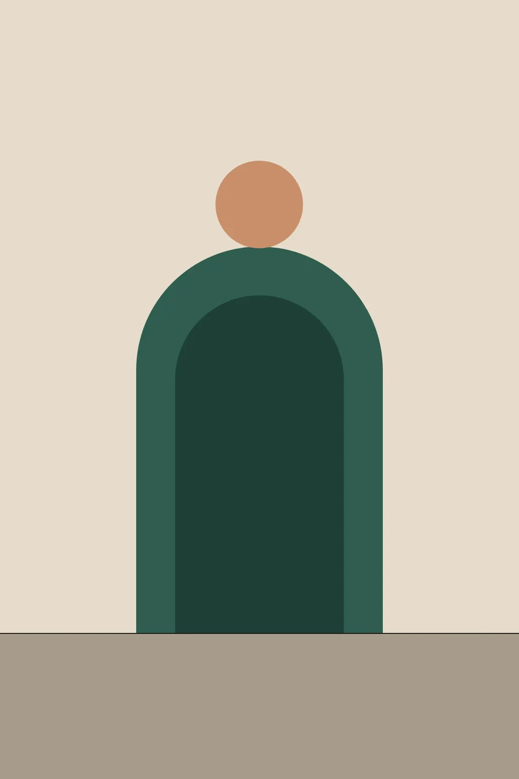 Illustration of a green arched doorway beneath a terracotta sun